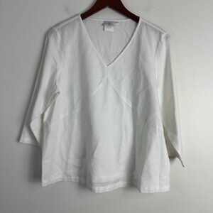 Hot Cotton Petite White Linen 3/4 Sleeve Top Shirt Size Large